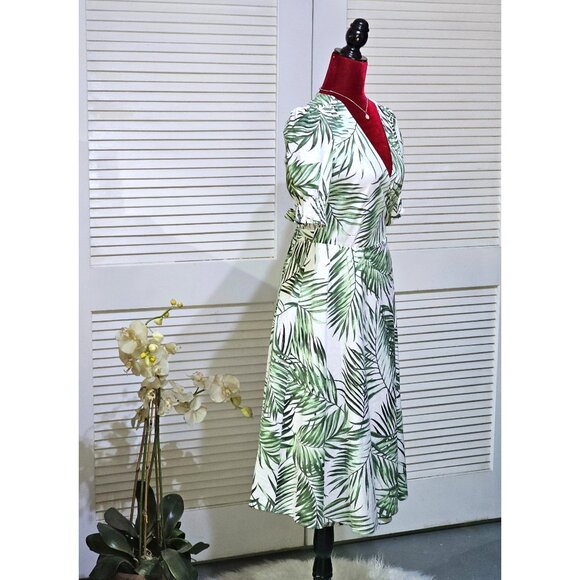 Alex Marie Women's Ashlyn Wrap Palm Paradise Print Linen Blend Dress Sz 8 2793‎ - Picture 2 of 10